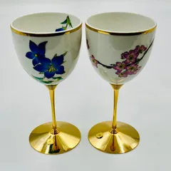【中古】九谷焼/KUTANI/ペアワイングラス/和グラス/色絵/現状品