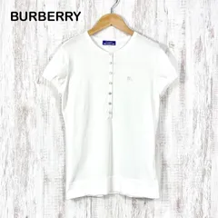 BURBERRY BLUE LABEL バーバリーブルーレーベル ホースロゴ刺繡 ハーフボタン ストレッチ ショートスリーブ コットンニット ホワイト レディース 半袖 トップス