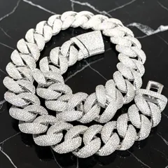 送料無料 フルアイスアウト 喜平ネックレス 50cm 45cm 幅23mm 喜平チェーン マイアミキューバン キューバンリンク シルバー ネックレスチェーン CZダイヤ ブリンブリン 極太 ラグジュアリー ヒップホップジュエリー ストリート