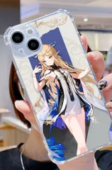 iPhone 対応 四隅耐衝撃 透明手机ケース ホワイト アニメキャラクター女性デザイン イラストプリント 通勤用 カジュアル スマホ保護ケース