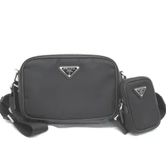 KR238931 プラダ ショルダーバッグ ブラック系 ブリック Re-Nylon サフィアーノ レザー 2VH070 メンズ PRADA 中古