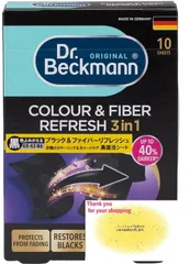 ドクターベックマン Dr.Beckmann ブラック＆ファイバーリフレッシュ3in1 黒復活シート 10枚入 衣類の黒色よみがえる 毛羽立ち除去 洗濯 洗剤 洗濯用品 おしゃれ着用 オリジナルカードセット (10シート, 1箱) のサムネイル