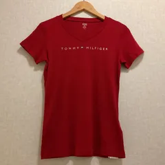 TOMMY HILFIGER 【トミーヒルフィガー】　半袖　Tシャツ　レッド　ブランドロゴ　刺繍　ラインストーン　M