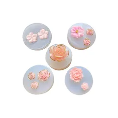 【Ever garden】シリコンモールド 立体 花 ５個セット 薔薇 桜 UVレジン エポキシ樹脂 アロマストーン 手作り 石鹸 キャンドル 樹脂 粘土 オルゴナイト 型 抜き型 (花 立体 5個セット) 0