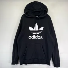 古着 アディダス adidas パーカー プルオーバー トレフォイルロゴ スウェット フーディ  ブラック系 メンズ