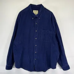 古着 エディー・バウアー Eddie Bauer コーデュロイ 長袖シャツ ボタンダウン 大きいサイズ XL  ネイビー系 無地 メンズ