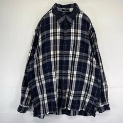 古着 ノーティカ NAUTICA 長袖シャツ ボタンダウン ワンポイント刺繍ロゴ 2XL  ネイビー系 チェック メンズ