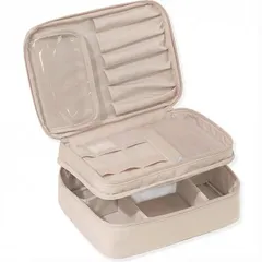 メイクポーチ 化粧ポーチ 大容量 ♪着脱式仕切り板・緩衝スポンジ♪ コスメポーチ バニティポーチ 持ち運び 旅行 可愛い 大きめ 化粧品ポーチ 【撥水加工｜1段・2段が選べる｜4色展開】 (2段, ペールピンク) 1