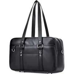 [CHUULII] スクールバッグ スクバ 合皮 女子 高校生 学生 JK 通学 通塾 ボスドンバッグ 大容量 肩紐長い (ブラック) 1