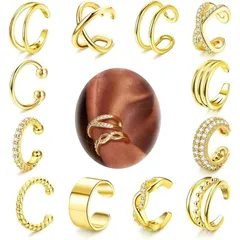Jstyle 【12点セット】 イヤーカフ レディース 人気 ジュエリー 耳 カフ ピアス 女性 非 ピアス 14K ゴールド 軟骨 ピアス 調節可能 フェイク ピアス ジュエリー (14Kゴールド) 1