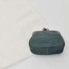 美品】genten ゲンテン アンティーコ がま口二つ折り財布 モスグリーン