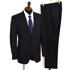 Mr.JUNKO 2パンツ 2つボタン シングルスーツ M YA5 ブラック ストライプ ノータック 袖口4つ釦 本切羽 ASSJ1004 夏物 春夏 6XD018 【送料無料】【中古】【メンズビジネス】202604