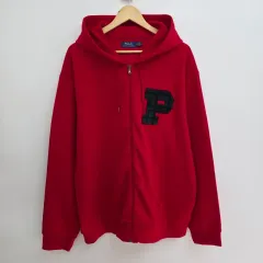 XL ポロラルフローレン CHECK ロゴ パッチ レッド フード ジップアップ