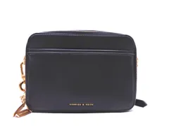 CHARLES & KEITH チャールズ＆キース フェイクレザー チェーン ショルダー バッグ 黒 ■■ レディース