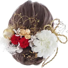 LALALA beauty flowers 成人式・卒業式にぴったりの華やか髪飾り 和装小物 七五三 結婚式 入学式 花火大会 浴衣 着物 袴 振袖 二十歳の集い (レッドホワイト［2091］)