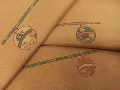 平和屋着物●京の名門・菱屋六右ェ門　紬　鈴　正絹　逸品　AABH4061ph 平和屋着物○極上 京の名門・菱屋六右ェ門 紬 鳥獣戯画 海松色地 逸品