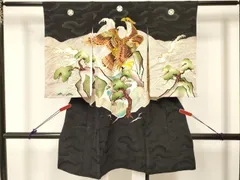 平和屋着物[]お宮参り　男の子　祝着　産着　初着　のしめ　刺繍　鷹　鷲　立波松文　金彩　洗える着物　DABC5366ma
