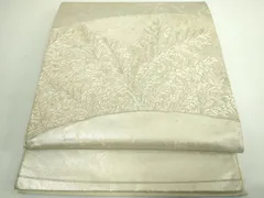 平和屋着物◎中国三大刺繍　相良刺繍　太鼓柄袋帯　枝葉文　銀糸　正絹　逸品　DABE0355ya