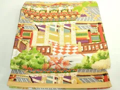 平和屋着物◎六通柄袋帯　風景文　金糸　正絹　逸品　DABE0366yaのサムネイル