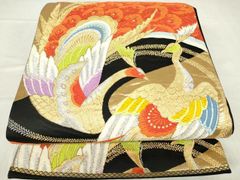 高級 洒落帯 袋帯 ♢ 正絹 黒地 金糸 鶴 R424 - メルカリ