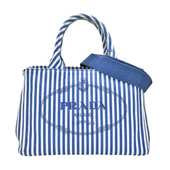 もか様専用PRADA プラダ カナパ トートバッグ MINI 2way ハンドバッグ ショルダーバッグ ブルー ストライプ ゴールド金具 キャンバス レディース