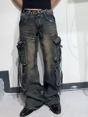 ヴィンテージウォッシュ マルチポケット カーゴデニムパンツ