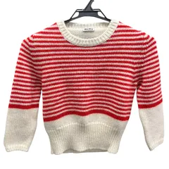 miumiu 美品 ミュウミュウ ボーダー ニット 長袖 セーター MMN491 アクリル ウール モヘア レッド アイボリー ショート丈 トップス ABランク 中古 鑑定済 ミュウミュウニット【1/28価格改定】