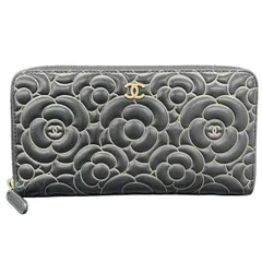 CHANEL シャネル カメリア ロングジップウォレット 長財布 A82881 ラムスキン レザー ブラック ゴールド金具 21番台シリアル ラウンドファスナー ロングウォレット クラシック ココマーク Bランク 中古 鑑定済 シャネル財布
