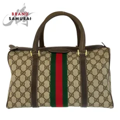 美品 GUCCI グッチ ヴィンテージ オールドグッチ シェリーライン ベージュ ブラウン レザー ハンドバッグ ボストンバッグ 600823【中古】