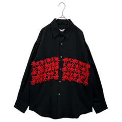 COMME des GARCONS(コムデギャルソン) 80's Knit Lace Patch Wool L/S Shirt 80年代 ニット レース パッチ ウール 長袖 シャツ ブラック×レッド ヴィンテージ 稀少アイテム