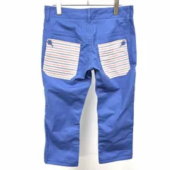 【中古】[印象AB] PLUS ONE プラスワン クロップドパンツ メンズ S 青系 ブルー系×レッド×ホワイト 綿×ポリエステル×ポリウレタン ジップフライ ボーダー 裾裏地付きのサムネイル