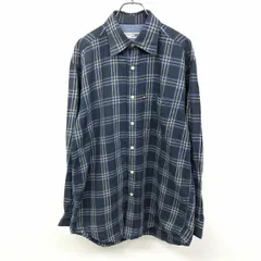古着 トミーヒルフィガー TOMMY HILFIGER インポート古着 シャツ チェック レギュラーカラー 長袖 胸ポケット 綿100% M ネイビー 紺 メンズ 男性