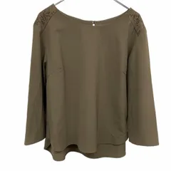 古着 any SiS プルオーバー カットソー 7分袖 肩に花柄レース ストレッチ ポリなど 2(B81-85/T158-164) グリーンカーキ 緑系×茶 レディース