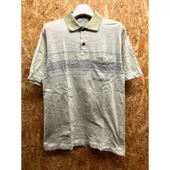 古着 クロコダイル 【日本製】 Crocodile ポロシャツ Tシャツ生地 ボーダー柄 ロゴ刺繍 ポケット カットソー 半袖 綿100% M グリーン系 メンズ