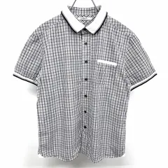 古着 チャオパニック CIAOPANIC シャツ 半袖 チェック 襟と袖口がリブ 胸ポケット 綿100% コットン100% L ネイビー 紺×白 レディース(メンズ？)