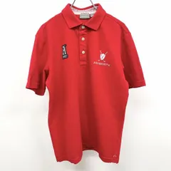 【中古】[印象AB] ASHWORTH アシュワース ポロシャツ メンズ L レッド 赤 ポリ×綿 微起毛 ゴルフ 襟と前立てに花柄裏地 ロゴ刺繍 英字 文字 半袖のサムネイル
