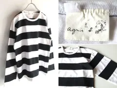 希少 旧タグ 90sビンテージ agnes b. アニエスベー コットン 太ボーダー カットソー ロンT 長袖Tシャツ 白黒 ブラック ホワイト