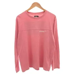 ステューシー STUSSY 長袖Tシャツ ロンT チェッカーロゴ M ピンク 胸ロゴ 切り替え /FF