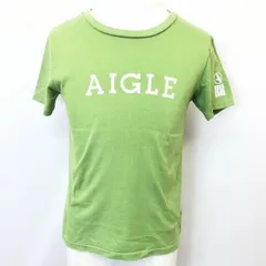 古着 エーグル AIGLE Tシャツ カットソー ロゴプリント 丸首 クルーネック 半袖 ショートスリーブ 綿100% コットン XS グリーン 緑 メンズ 男性