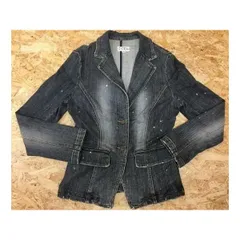 【中古】[印象B] MORGAN モルガン レディース サイズ36 ブラック 黒 デニムジャケット USED加工 ドロッピング テーラードカラー 長袖 ストレッチ 黒のサムネイル