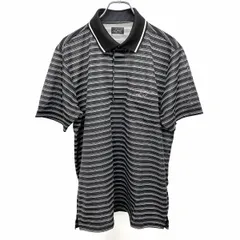 【中古】[印象A] GREG NORMAN グレッグノーマン ポロシャツ メンズ L ブラック×グリーン×ブルー×ホワイト 黒 ポリ100% ハーフジップ フライフロント 胸ポケットにサメの刺繍 薄手 ゴルフ ボーダー 半袖のサムネイル