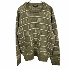 古着 シンプルライフ SIMPLE LIFE セーター ボーダー 長袖 丸首 ウール×アクリル×ナイロン M グリーン 緑×青×茶×ベージュイエロー メンズ
