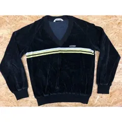 【中古】[印象BC] DUNLOP ダンロップ メンズ Mサイズ 黒×白×黄色 ベロアカットソー Vネック 刺繍ロゴ 起毛 ラグランスリーブ 長袖のサムネイル