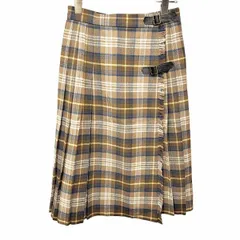 【中古】[印象AB] McGREGOR マックレガー ラップスカート レディース 66-92 ブラウン 茶×黄×青×白 ウール×ナイロン(ベルト：牛革) ベルト×ベルクロ留め プリーツ チェック フリンジのサムネイル
