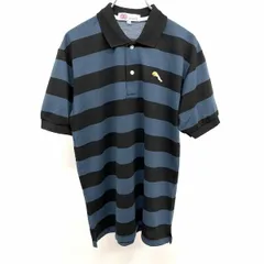 【中古】[印象A] JAGUAR ジャガー ポロシャツ メンズ M ネイビー 紺×黒×ゴールド コットンプラス ポケット無し 半袖 ボーダー ロゴ刺繍 裾の両サイドにスリットのサムネイル
