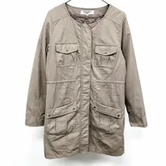 【中古】[印象AB] NATURAL BEAUTY BASIC ナチュラルビューティーベーシック ノーカラーコート レディース M ダークベージュ系 綿×ナイロン ドットボタン×ジップ留め ウエストの内側に調節紐付き 薄手 中綿入りの長袖ライナー付き 無地