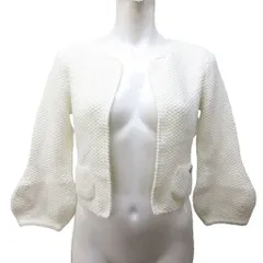 フォクシーニューヨーク FOXEY NEW YORK ニットボレロ カーディガン コットン 7分袖 ジャケット 38 約S 白 ホワイト IBO89 0306