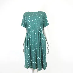 サマンサモスモス SM2 ワンピース 水玉 ドット柄 ボックスシルエット ウエストリボン 半袖 F グリーン ホワイト
