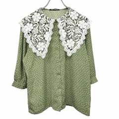 古着 スプレイ SPRAY PREMIUM シャツ ブラウス 7分袖 手書き風のドット柄 花柄レースのクエーカーカラー ポリ100% M グリーン 緑×白 レディース