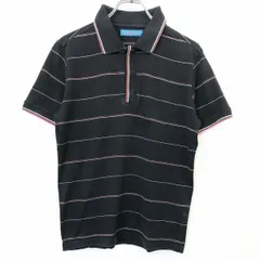 【中古】[印象B] HAMNETT ハムネット メンズ(レディース？) M 黒×赤×白 綿100% ポロシャツ カットソー Tシャツ生地 ボーダー 半袖 フライフロント 日本製のサムネイル